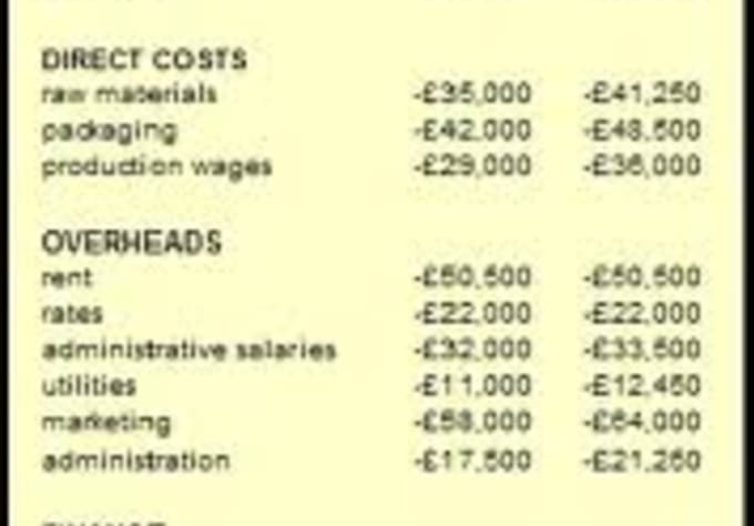 I will create a 12 month projected cash flow statement, 12 month pojected profit and loss and breakeven chart