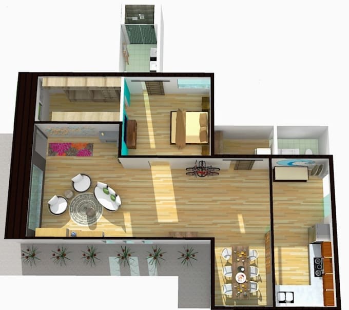 I will create an interior or exterior rendering