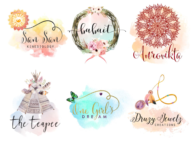 I will design a bohemian style watercolor logo