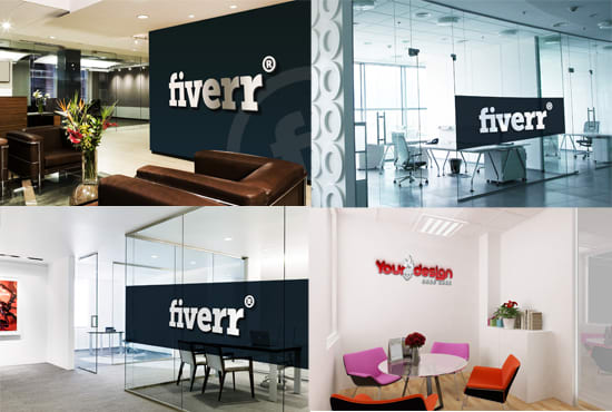 I will do 10 realistic office interior branding logo mockup