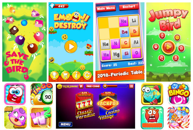I will do 2d android and ios mobile game, app UI graphics design