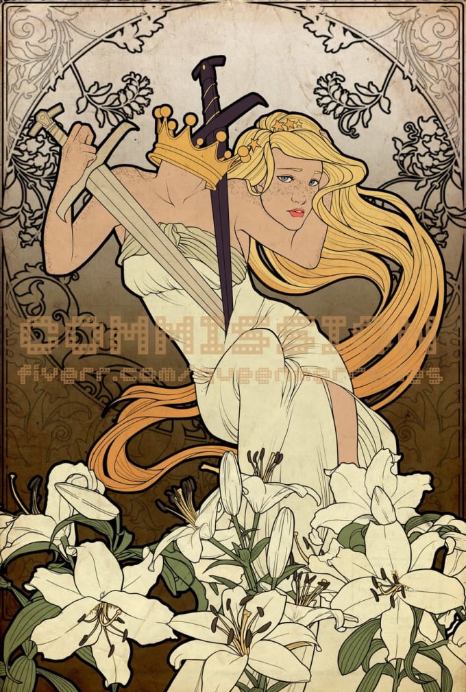 I will draw an art nouveau illustration with your character