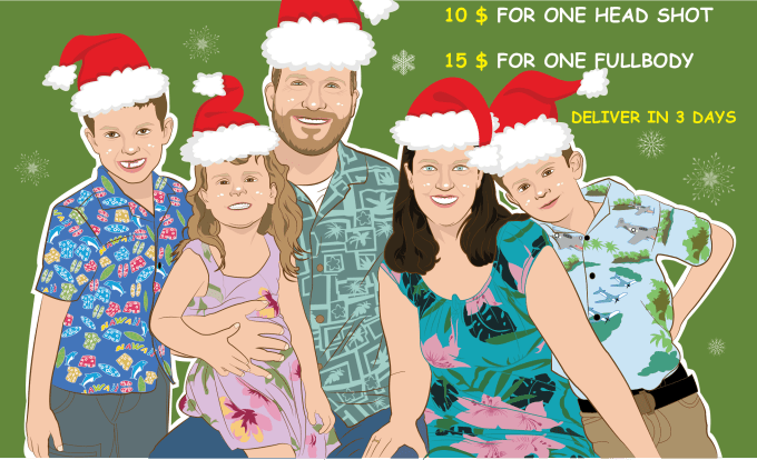 I will draw you and your family in realistic style cartoon portrait