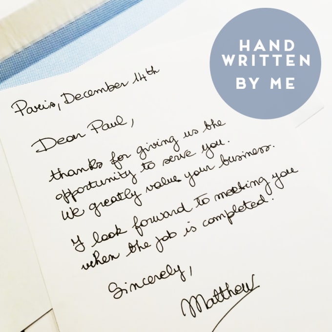 I will send a business handwritten letter from paris