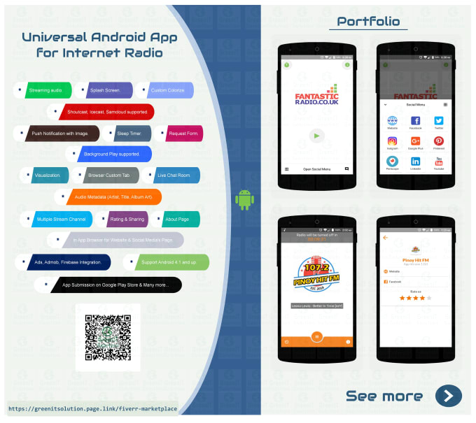 I will build universal android app for internet radio