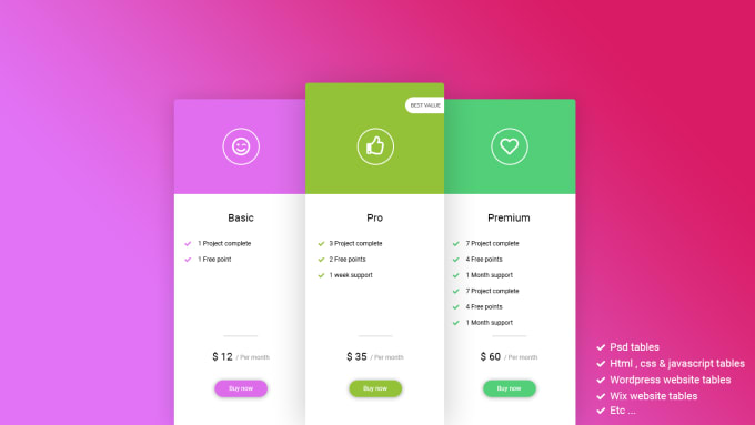 I will create professional pricing table