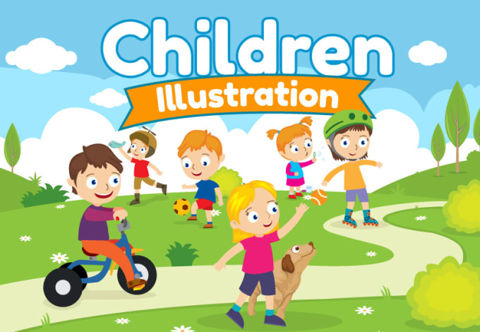 I will make cute flat style children illustration