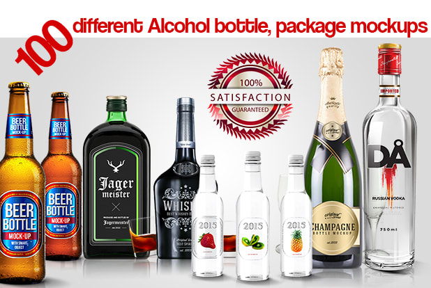I will put label, logo on 3D alcohol bottle mockups like beer, wine