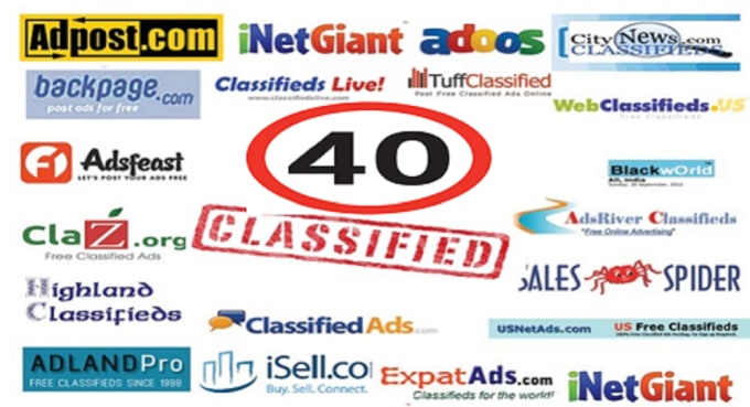 I will 40 classified ads on top rated sites in USA