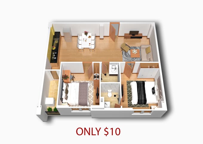 I will create 2D and 3D floor plan with FLOORPLANNER