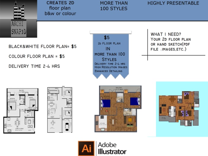 I will create 2D floor plan in 5 hours