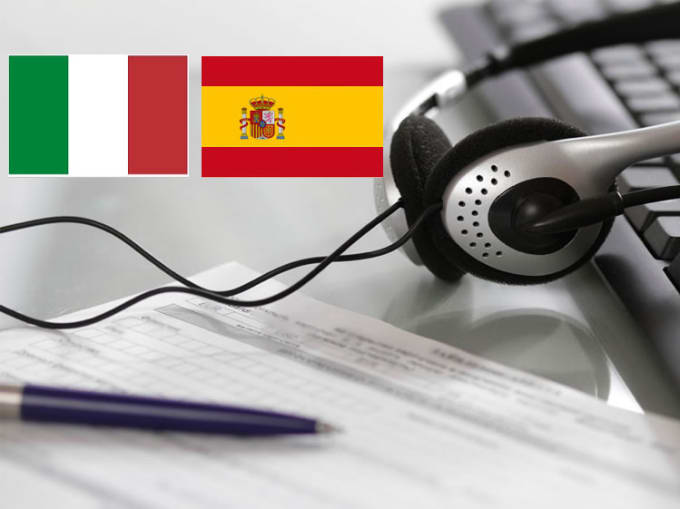 I will transcribe 10 minutes of italian and spanish audio or video