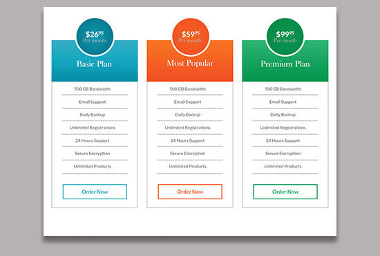 I will design a PSD pricing table and comparison chart