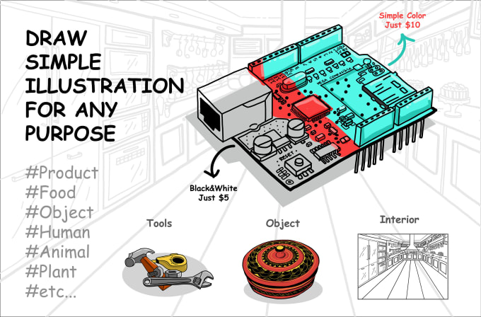 I will draw simple illustration for any purpose