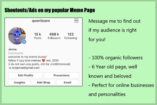 I will give an instagram shoutout on a 468k page