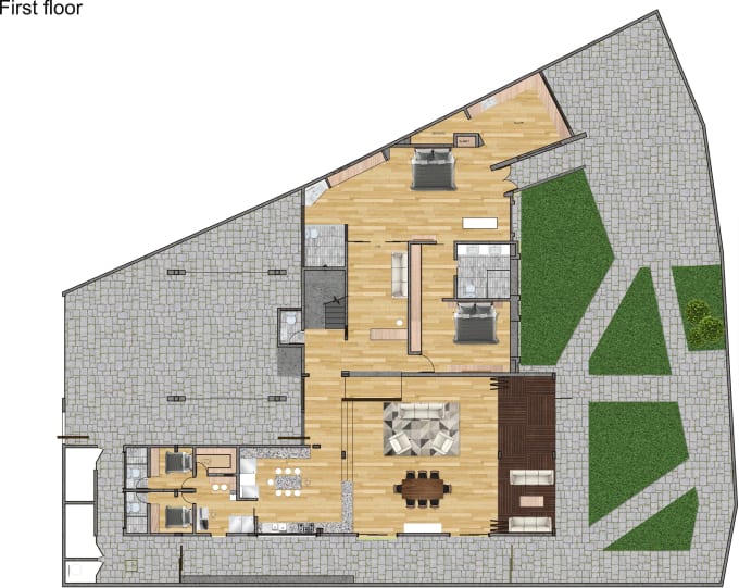 I will draw a 2d colored floor plan in illustrator or photoshop