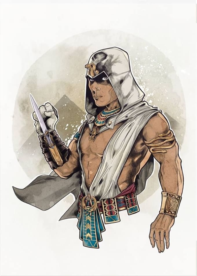 I will cartoon you as an ancient egypt pharaohs character assassin