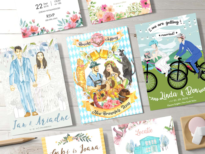I will make wedding invitation with bride and groom or couple illustration