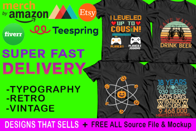 I will bulk 4 designs t shirt for merch by amazon with description