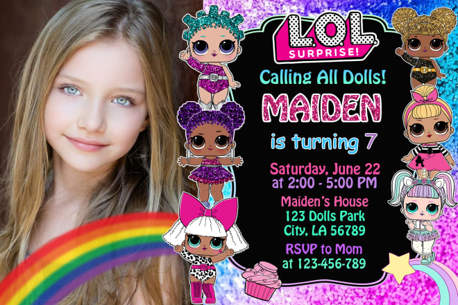 I will design a lol doll birthday invitation