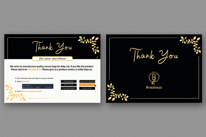 I will design amazon thank you card, product insert, package insert