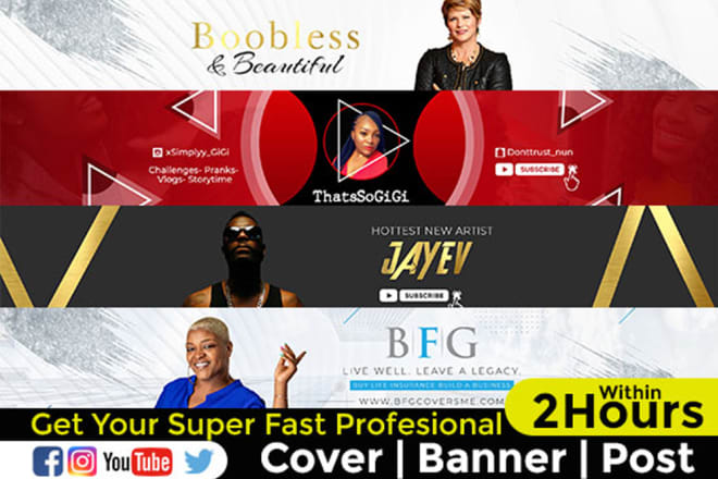 I will design facebook cover, youtube channel art, web banner, logo