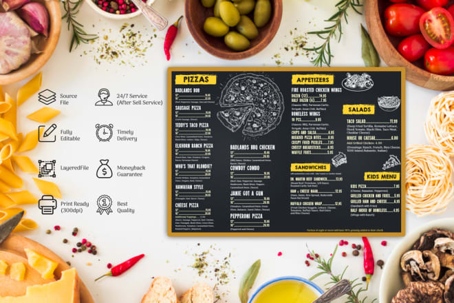 I will design modern food menu for the restaurant