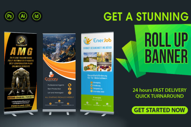 I will design roll up banner, event x stand banner, retractable banner with pro service