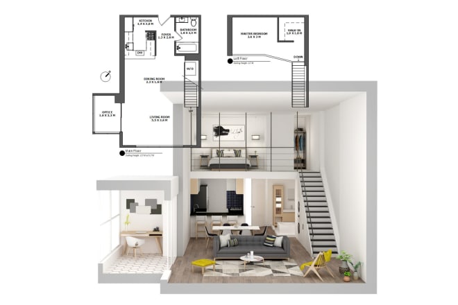 I will do 3d floor plan, doll house and rendering in sketchup