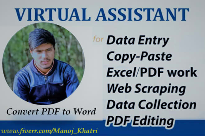 I will do data entry, PDF conversion, data collection, internet research, admin support