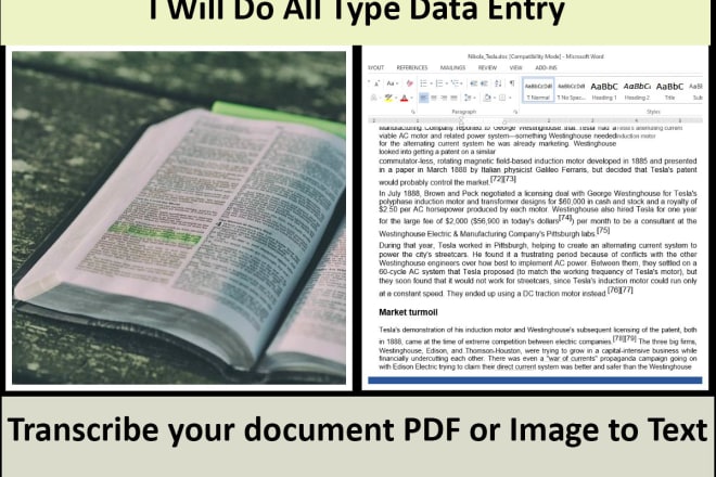 I will do your data entry, typing,document and word processing
