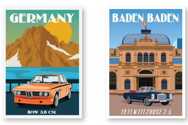 I will draw vintage, classic, retro vector poster car or any vehicle