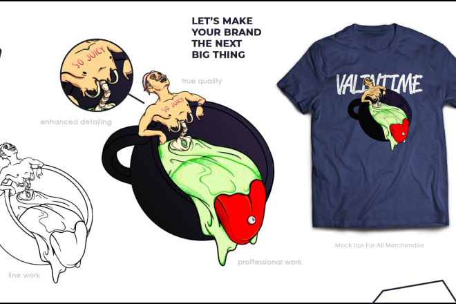 I will illustrate cool graphic design for t shirt and merchandise