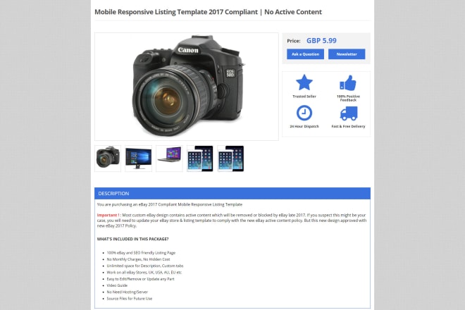 I will provide ebay mobile responsive listing template ready easy editing