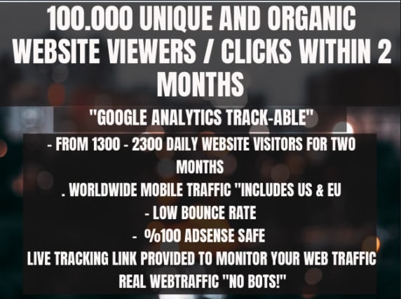 I will 100k SEO google trackable website traffic clicks viewers