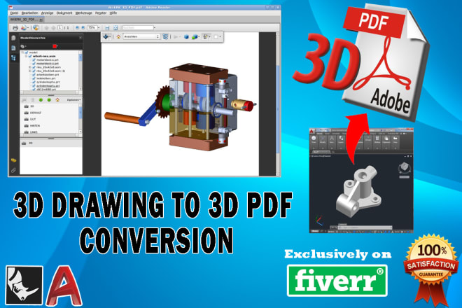 I will convert 3d drawing to 3d pdf