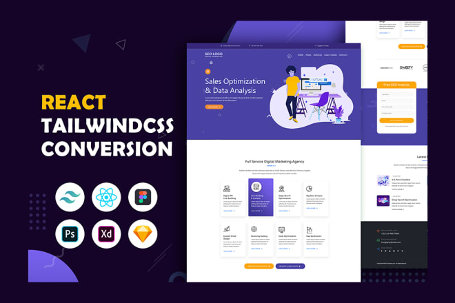 I will convert landing page design, sketch, xd, psd to html,css,reactjs,sass,tailwind