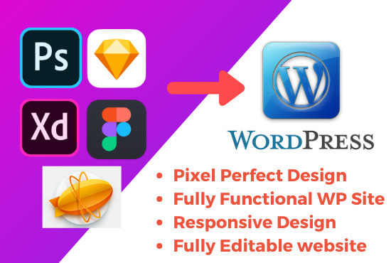 I will convert psd, xd, sketch, zeplin, and figma design to wordpress website