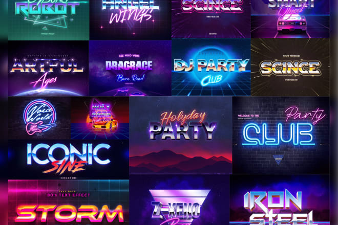 I will create 80s retro style logo of vintage chrome neon effect