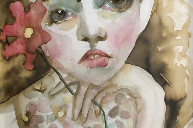 I will create a contemporary watercolor of women and flowers for you