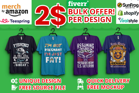 I will create bulk custom tshirt design for business