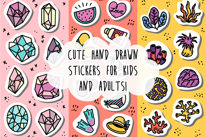 I will create trendy hand drawn sticker set for kids and adults
