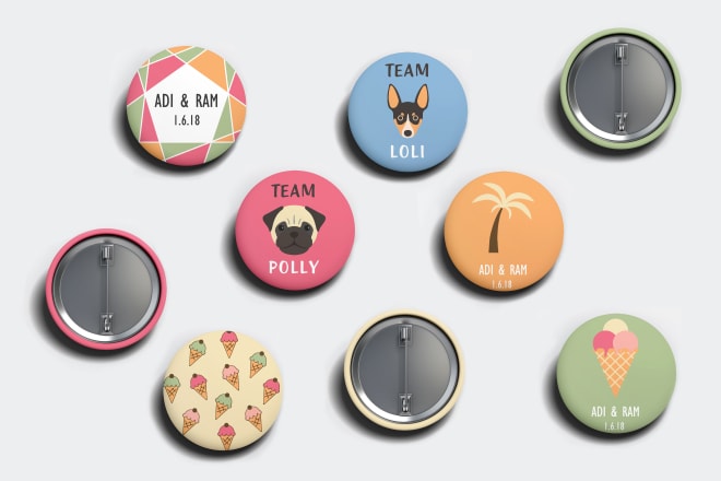 I will design cute wedding buttons pins
