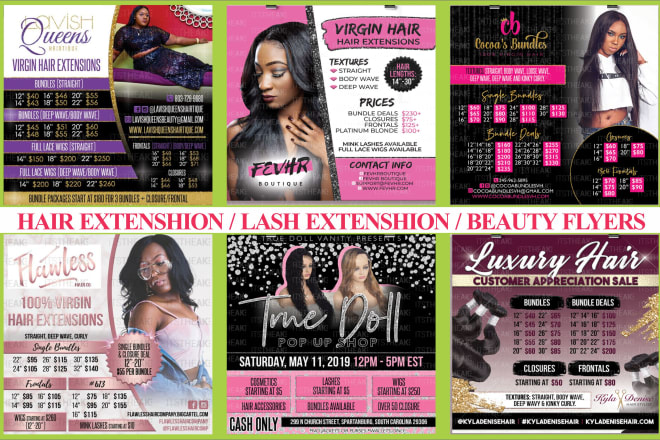 I will design hair extension, lash extension, price list beauty salon flyer