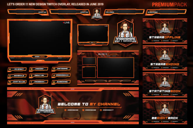I will design premium twitch overlay and mascot logo for you stream