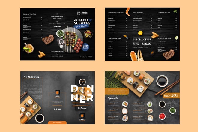 I will design takeaway menu trifold menu any kind of menu design