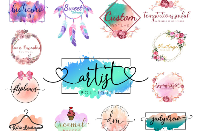 I will do 2 feminine elegant signature font watercolor logo design