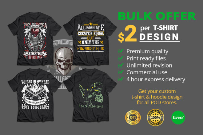 I will do bulk typography and custom t shirt design for pod