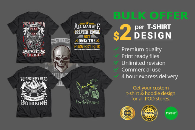 I will do bulk typography and custom t shirt design for pod