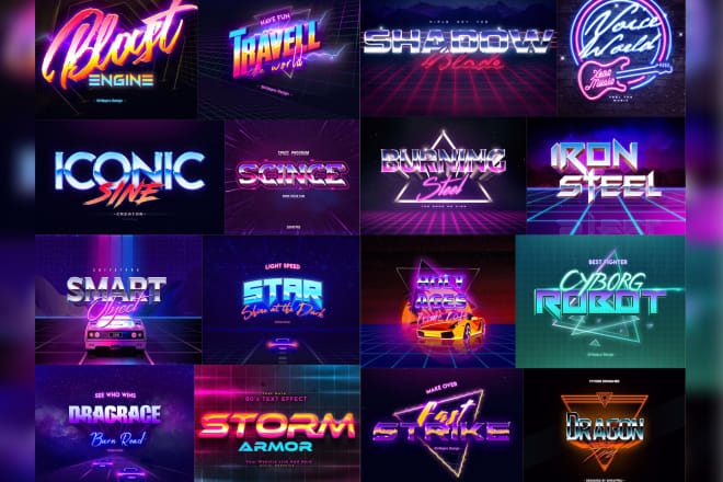 I will do custom 3d retro 80s style logo design chrome neon effects